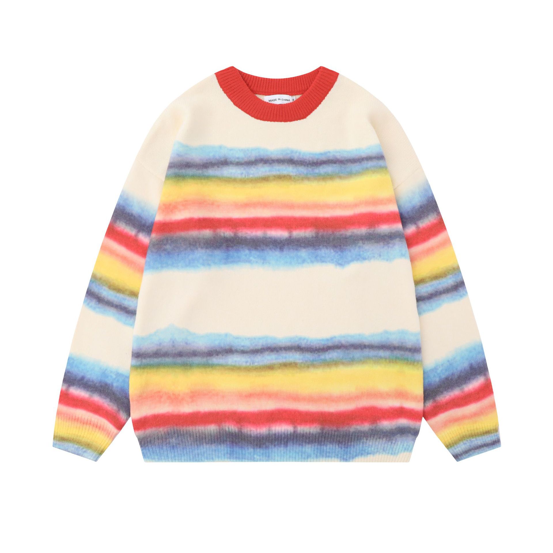 American Fashion Brand Contrast Color Striped Soft Rainbow Sweater For Men
