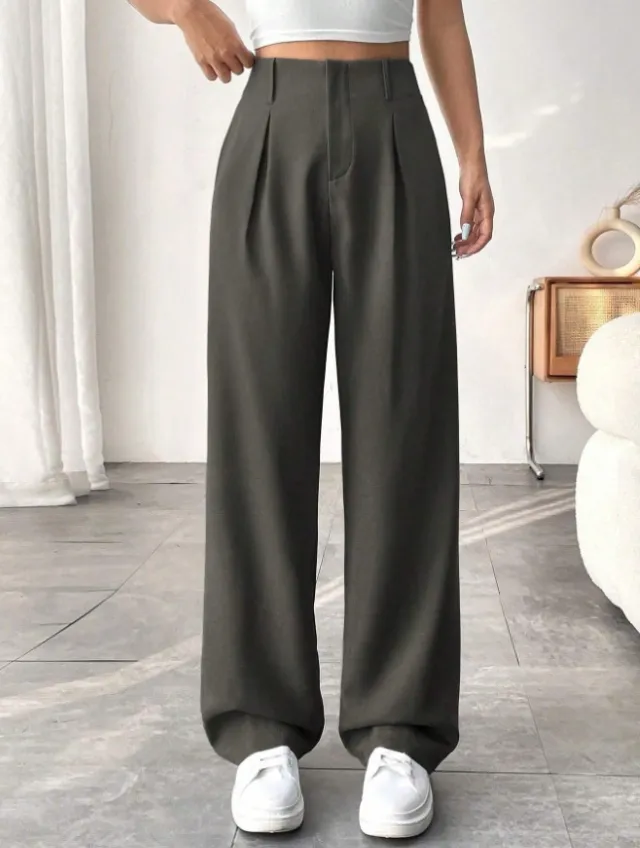 Ladies' High waisted Slim fit Suit Pants Wide leg Floor dragging Pants Army Green - Shop at LoveMi
