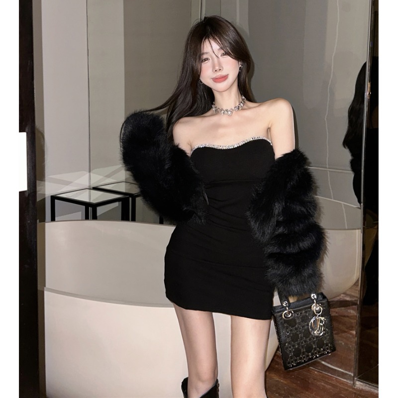 Tube Top Dress Tight Closing Belt Chest Pad Exquisite Rhinestone Hip Skirt - Image 2