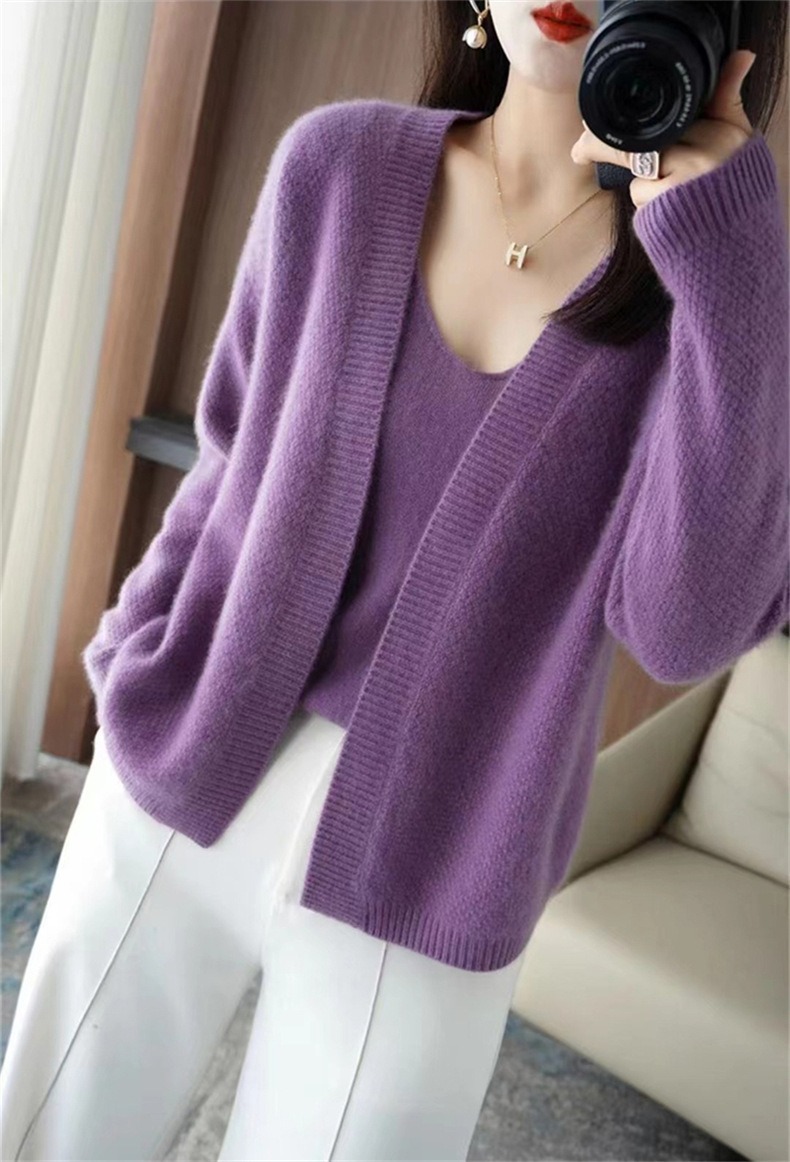 Title 2, Knitted Cardigan Two-piece Sling Temperament V-...