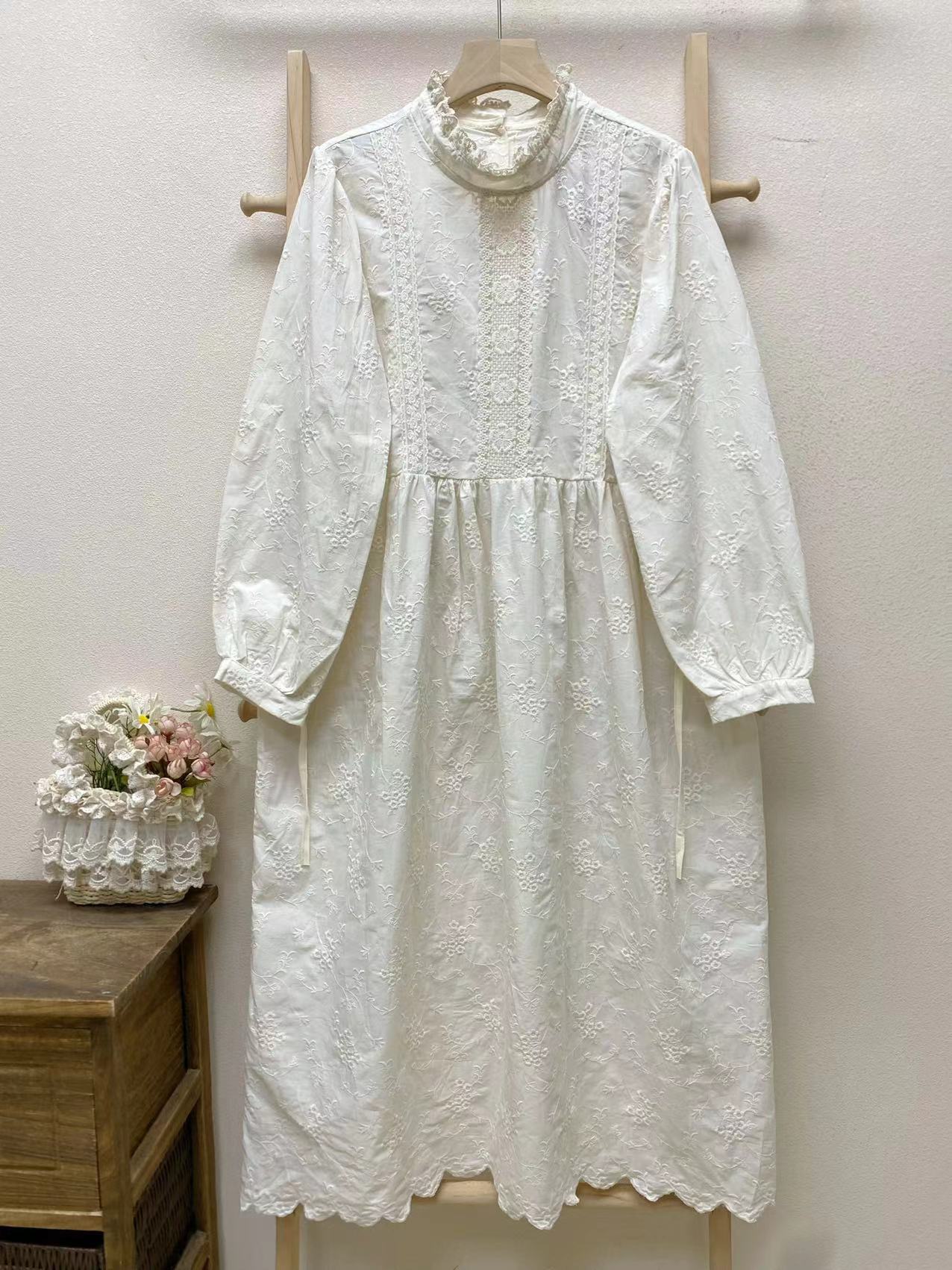 Embroidered Cotton Long Sleeve Maxi Dress, picture 3 of 8