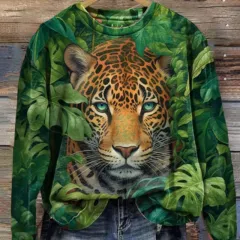 Women's Tiger Pattern 3D Printed Sweater T-shirt - Green - View 1