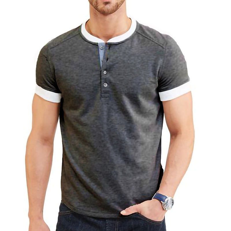 Title 5, Mens New Solid Color Patchwork Short Sleeve T-...