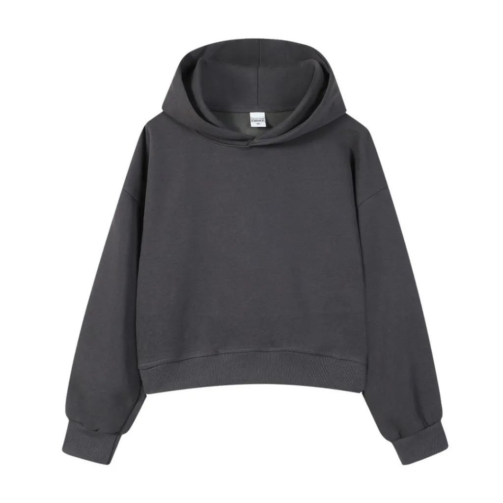 Women's Cotton Composite Cropped Hoodie - Dark Gray