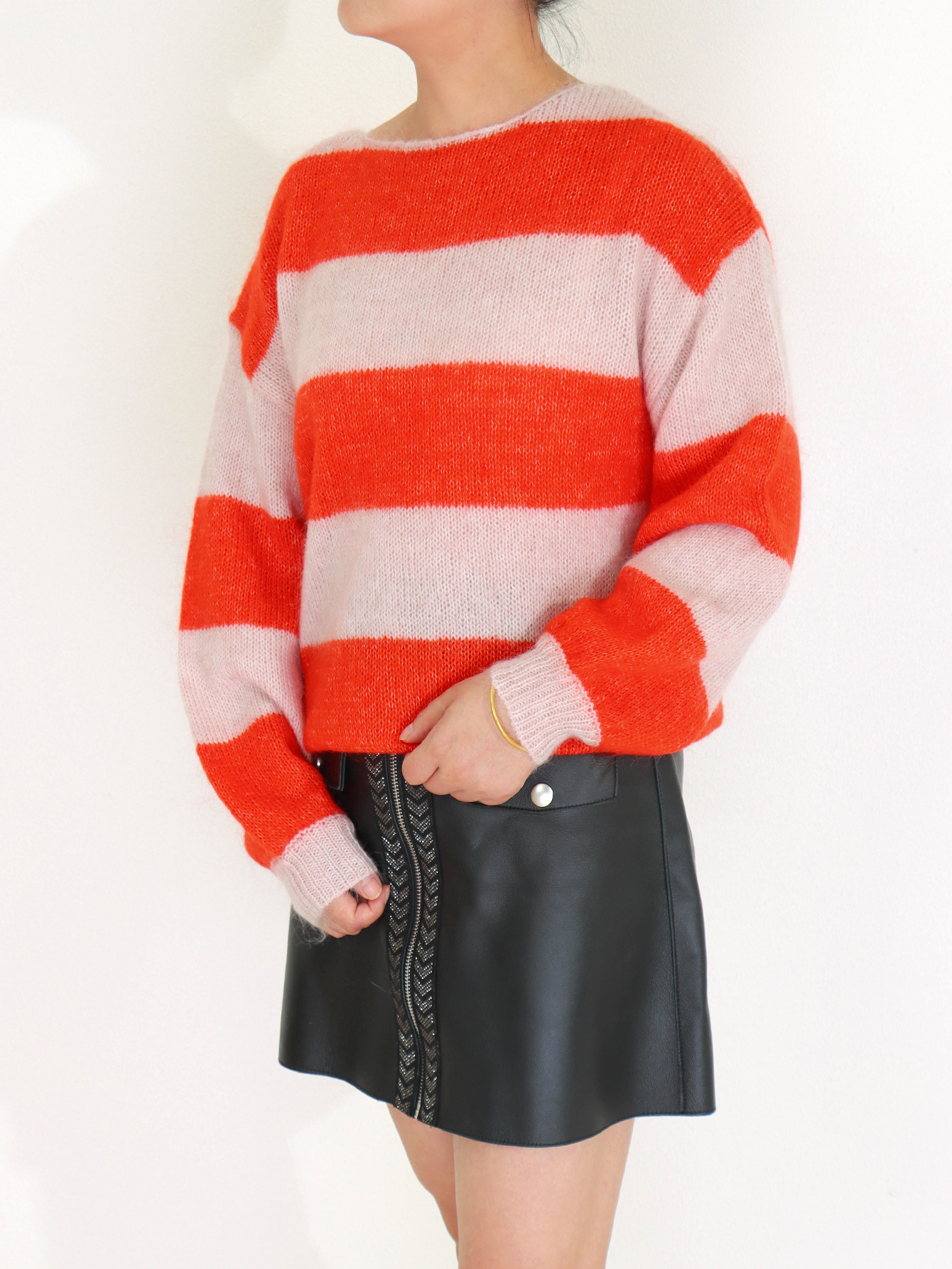 Title 5, Mohair Round Neck Striped Sweater Autumn Loose ...