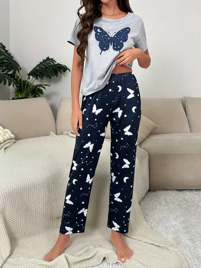 Casual And Comfortable Skin friendly Round Neck Short Sleeve Home Women's Suit Gray - Shop at LoveMi