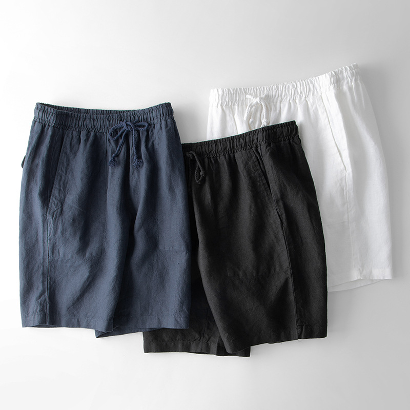 Summer Japanese Linen Men's Shorts Casual Beach Straight Short Pants