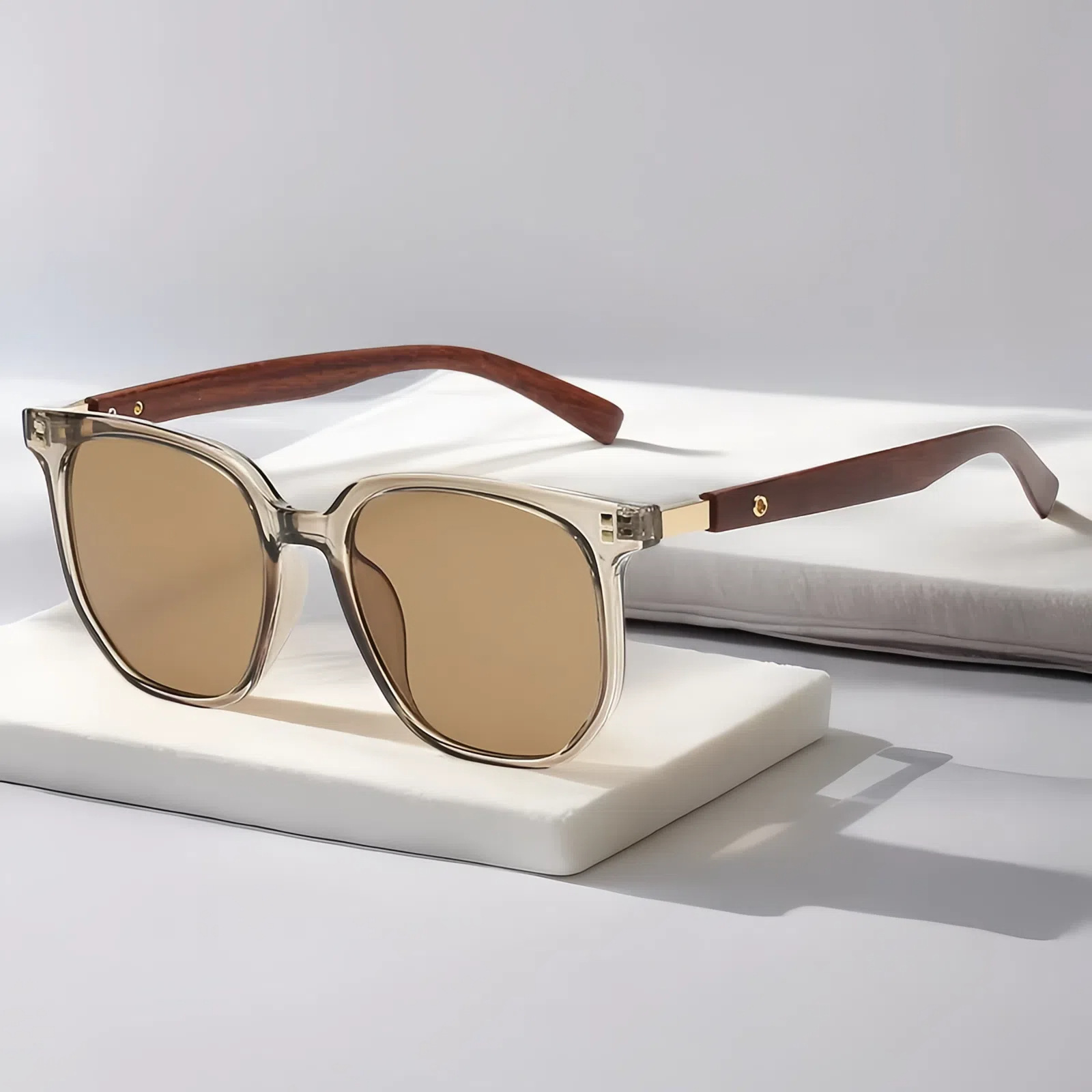 Fashionable Retro Polygonal Wood-grain Temple Arms, Stylish For Commuting And Easy To Match