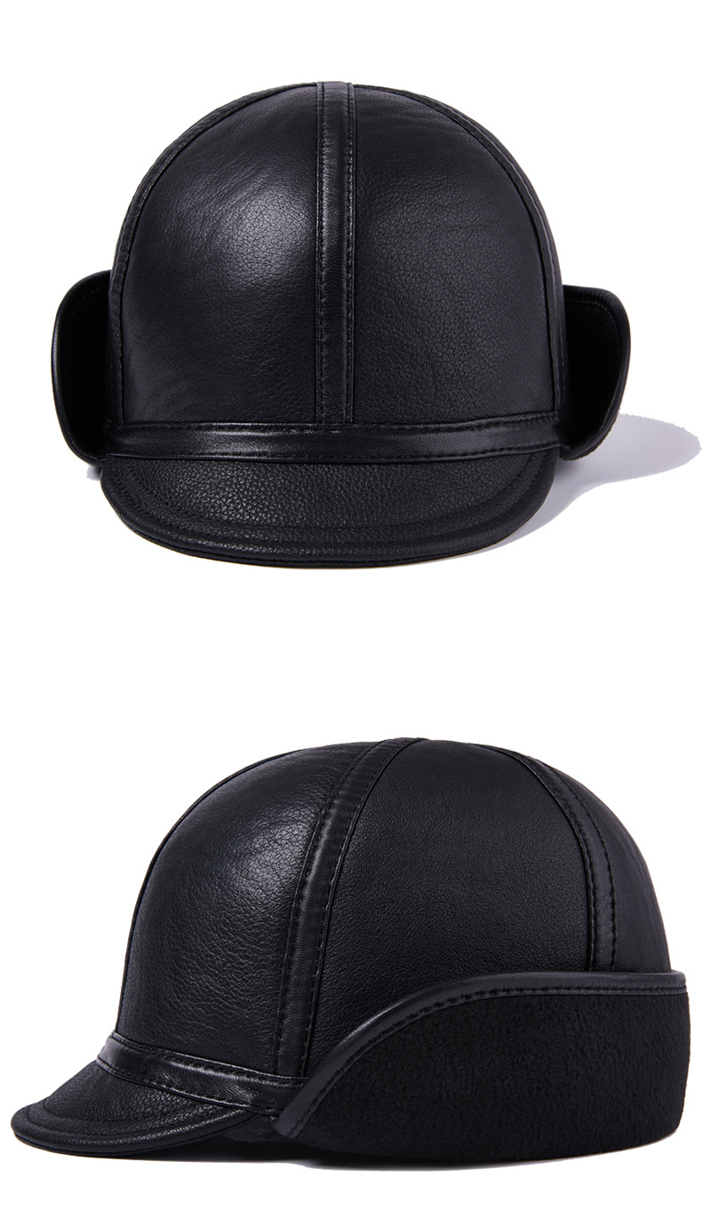 Casual Leather Men's Winter Sheepskin Velvet Thermal Outdoor Hat — foto 8