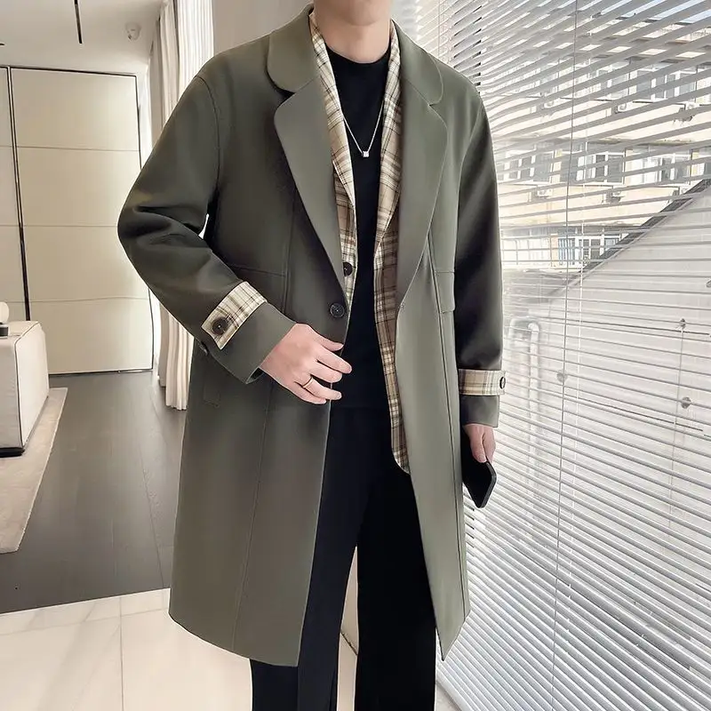 Mens Jacket Plaid Shirt Collar Color-block Patchwork