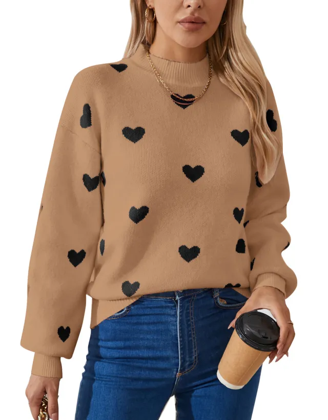 Autumn And Winter New Love Brocade Sweater Women Camel - Shop at LoveMi