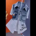 Denim Stitching Short Sleeve
