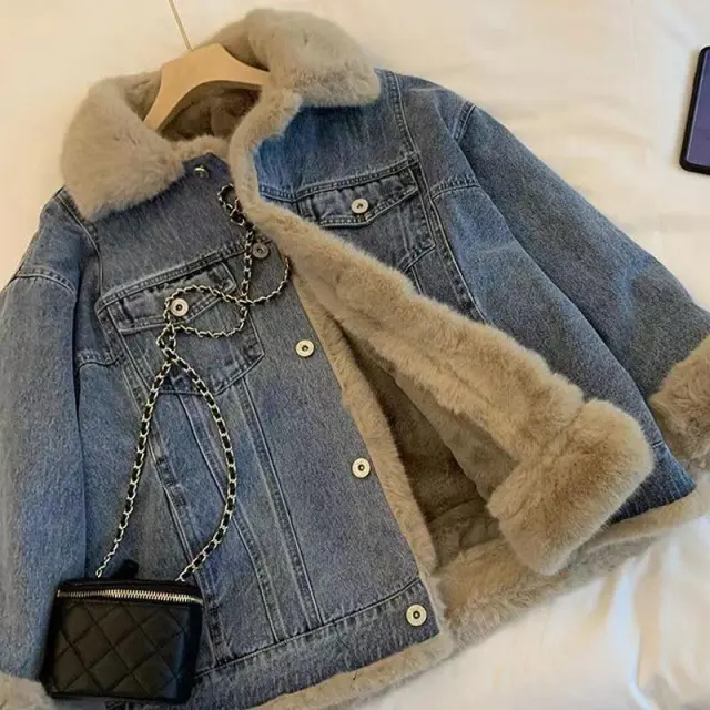 Women's Double sided Lamb Wool Plus Velvet Thick Loose Casual Cotton padded Jacket Brown - Shop at LoveMi
