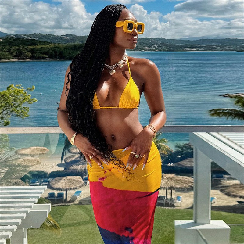 Digital Printing Halter Wrapped Chest High Waist Sheath Dress Suit