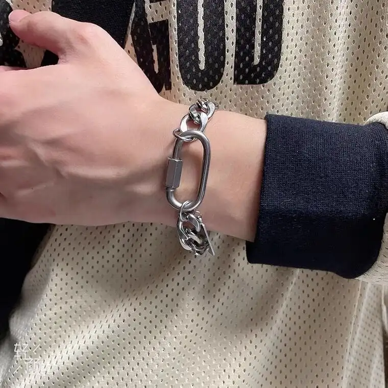 Personality Stainless Steel Carabiner Cuban Spliced Bracelet Men