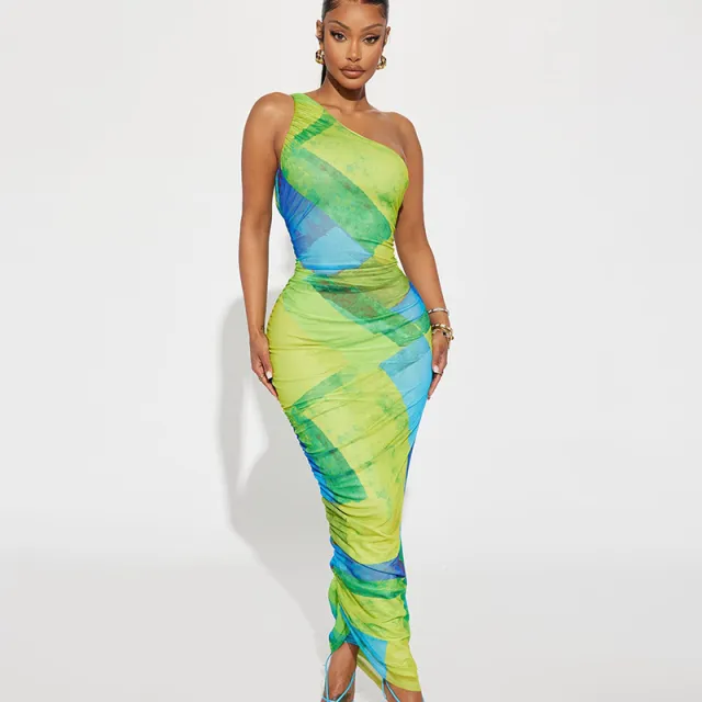 Print Sleeveless Backless Versatile Long Dress Green - Shop at LoveMi