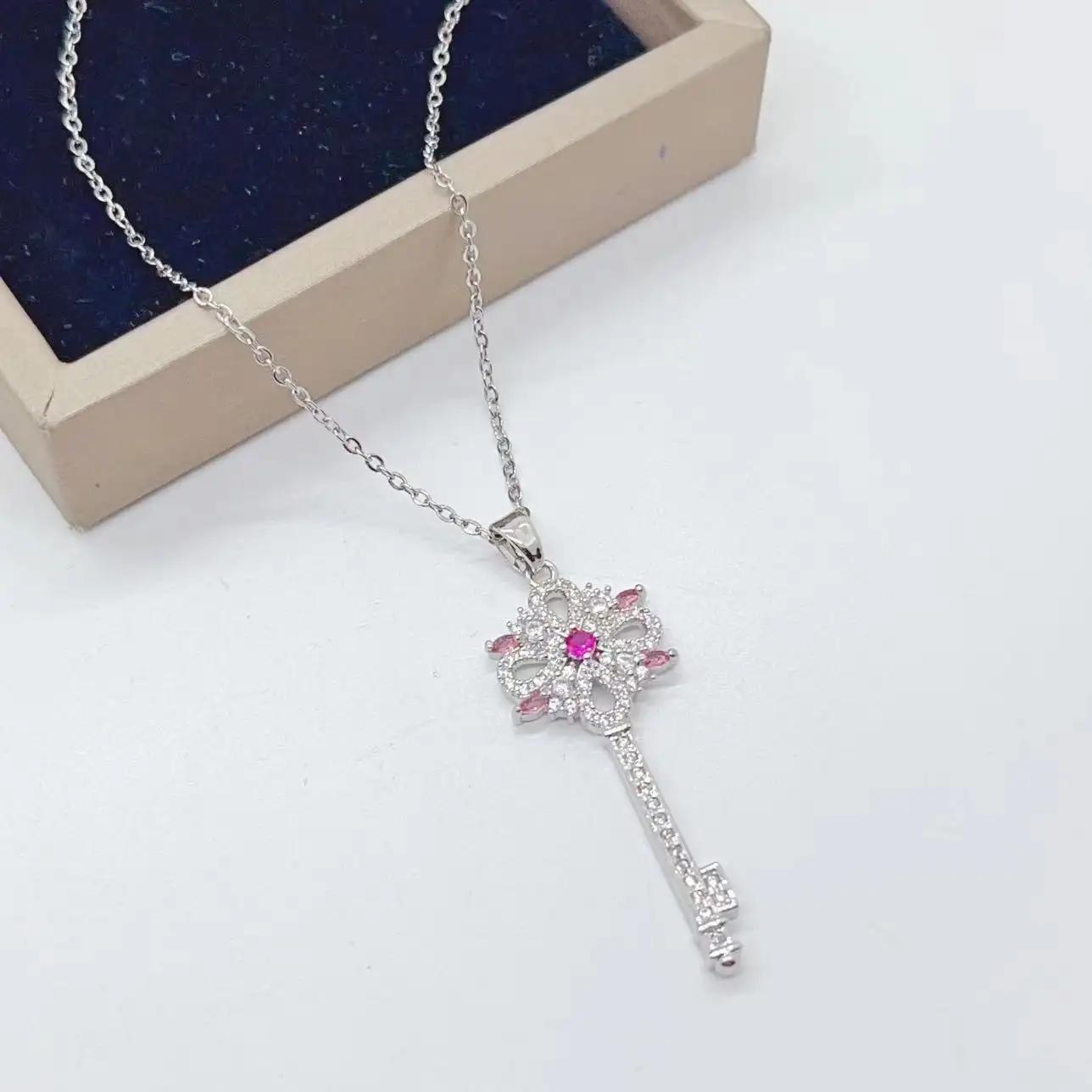 Copper Plated Gold Color Zircon Key Necklace