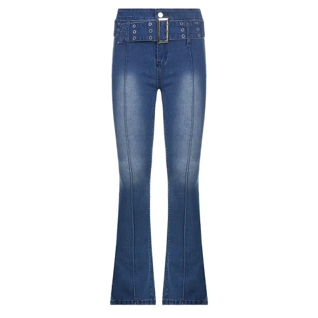 Retro Distressed Washed Belt Slimming Jeans Blue - Shop at LoveMi