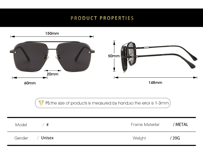 Title 1, Double Bridge Cut Metal Glasses Sunglasses