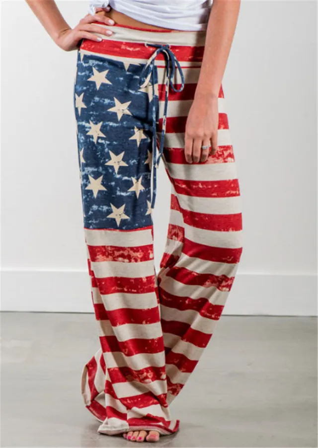 European And American Printed High Waist Loose Casual Wide leg Casual Pants Red - Shop at LoveMi
