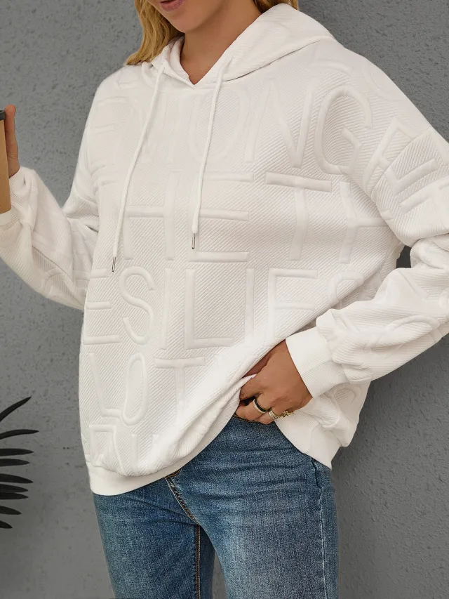 Loose Fashion Three dimensional Printing Long Sleeve Pullover Hoodie Women White - Shop at LoveMi