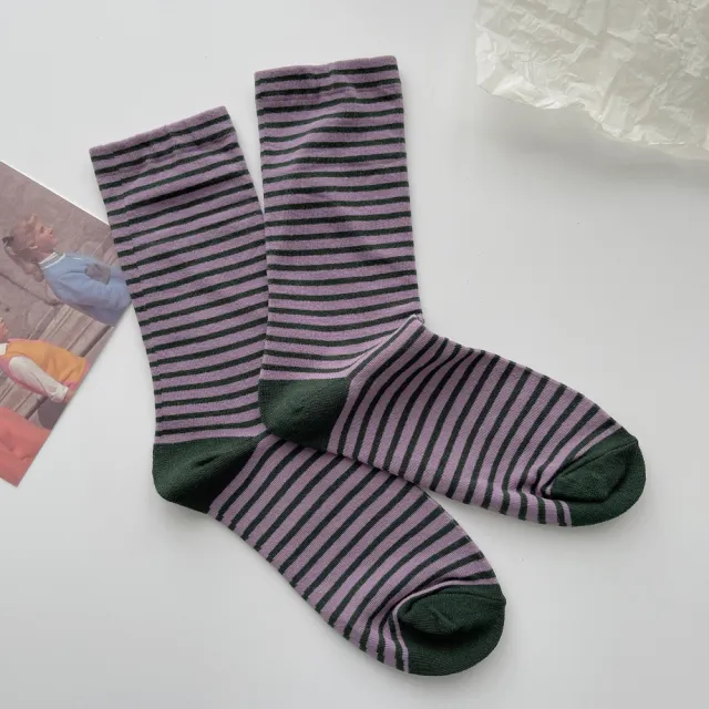 Vintage Stripe Women's Contrast Color Tube Socks Grape Green Stripes - Shop at LoveMi