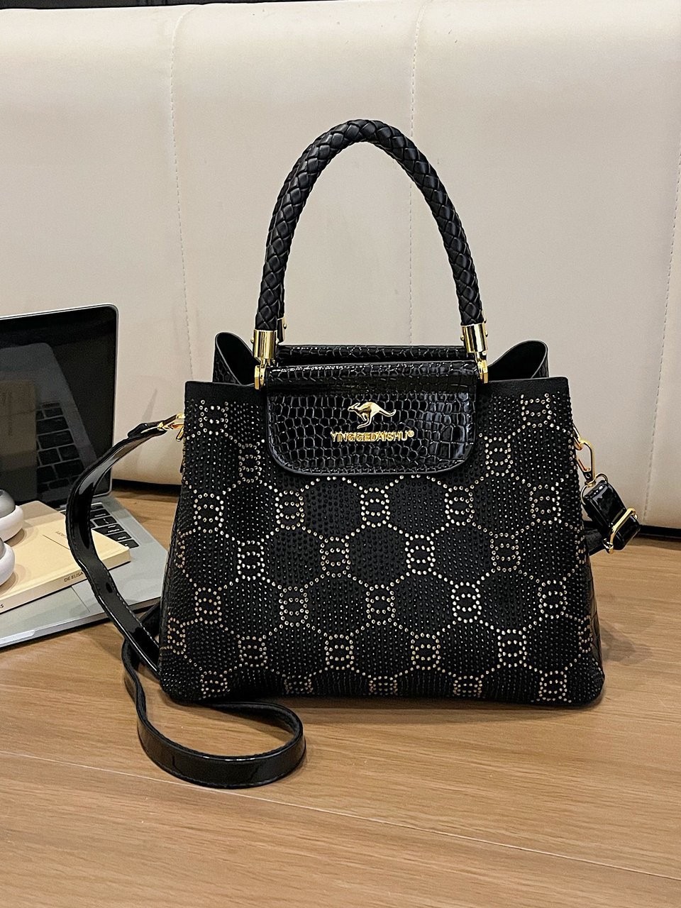 Sac urbain minimaliste à strass — PU, carré vertical 1