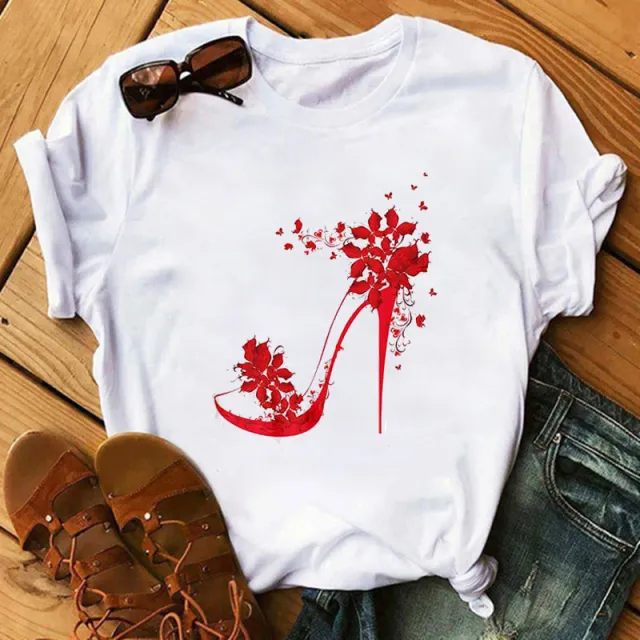 Women's High Heels Pattern Cute Loose Top T shirt 5345 - Shop at LoveMi