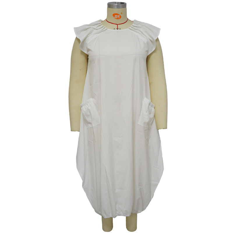 Women's Plus Size Solid Color Loose Dress With Two Pockets White - Shop at LoveMi