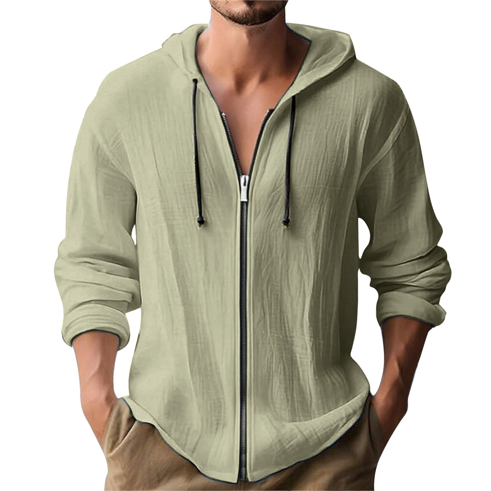 Hooded Linen-Style Cardigan Hoodie for Young Adults Hooded Linen-Style Cardigan Hoodie for Young Adults
