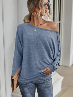 Women's Autumn And Winter New Button Long Sleeve Lady Temperament Commuter Shirt - Blue - View 1