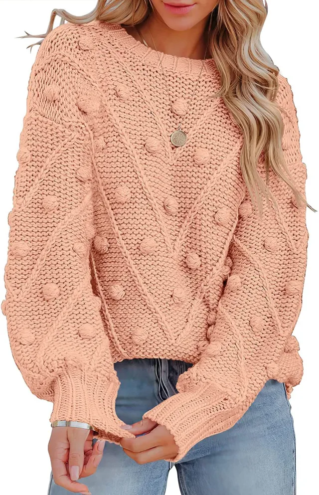 Wool Ball Sweater Loose Long Sleeve Pullover Light Pink - Shop at LoveMi