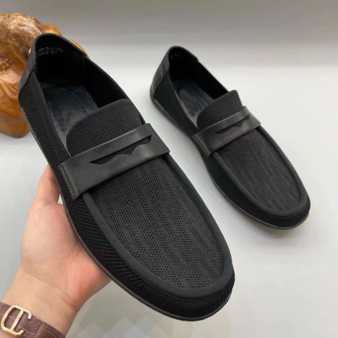 Pantofi casual din piele pentru bărbați, stil scurt, negri, eleganți, din Flyknit cu plasă, pentru primăvară-vară, respirabili