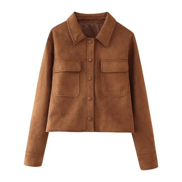 Autumn European And American Lapel Pocket Deerskin Velvet Coat Light Brown - Shop at LoveMi