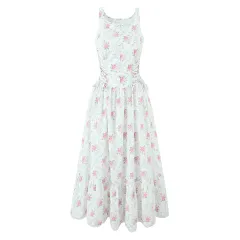 New Summer Cream Rose Printed Lace Up Mid-length Sling Dress - View 1