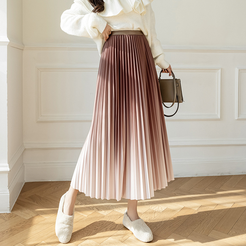 Niche Gradient Color Pleated High-grade Drape Mid-length Skirt