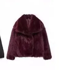 Winter Plush Coat Fashion Warm Thicken Fluffy Lapel Jacket Outwear Casual Long Sleeve Tops Womens Clothing Wine - Shop at LoveMi
