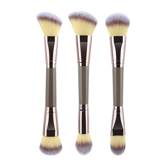 Double ended Makeup Brush Suit Soft Foundation Shading Brush Beauty Tools 3Pcs Champagne - Shop at LoveMi