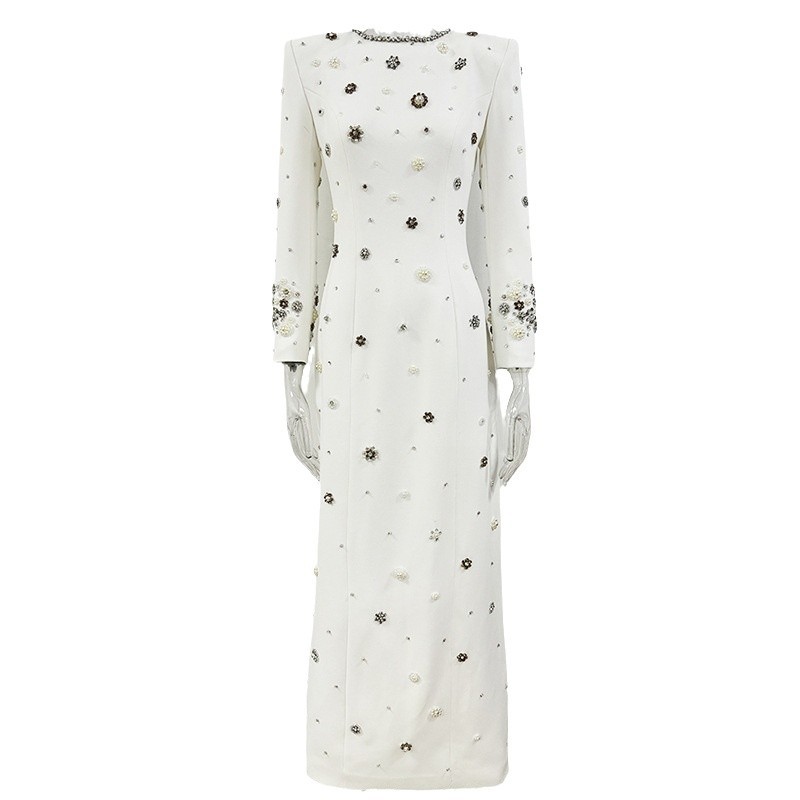 Heavy-duty Beaded And Diamond-embellished Slim-fit Maxi Dress