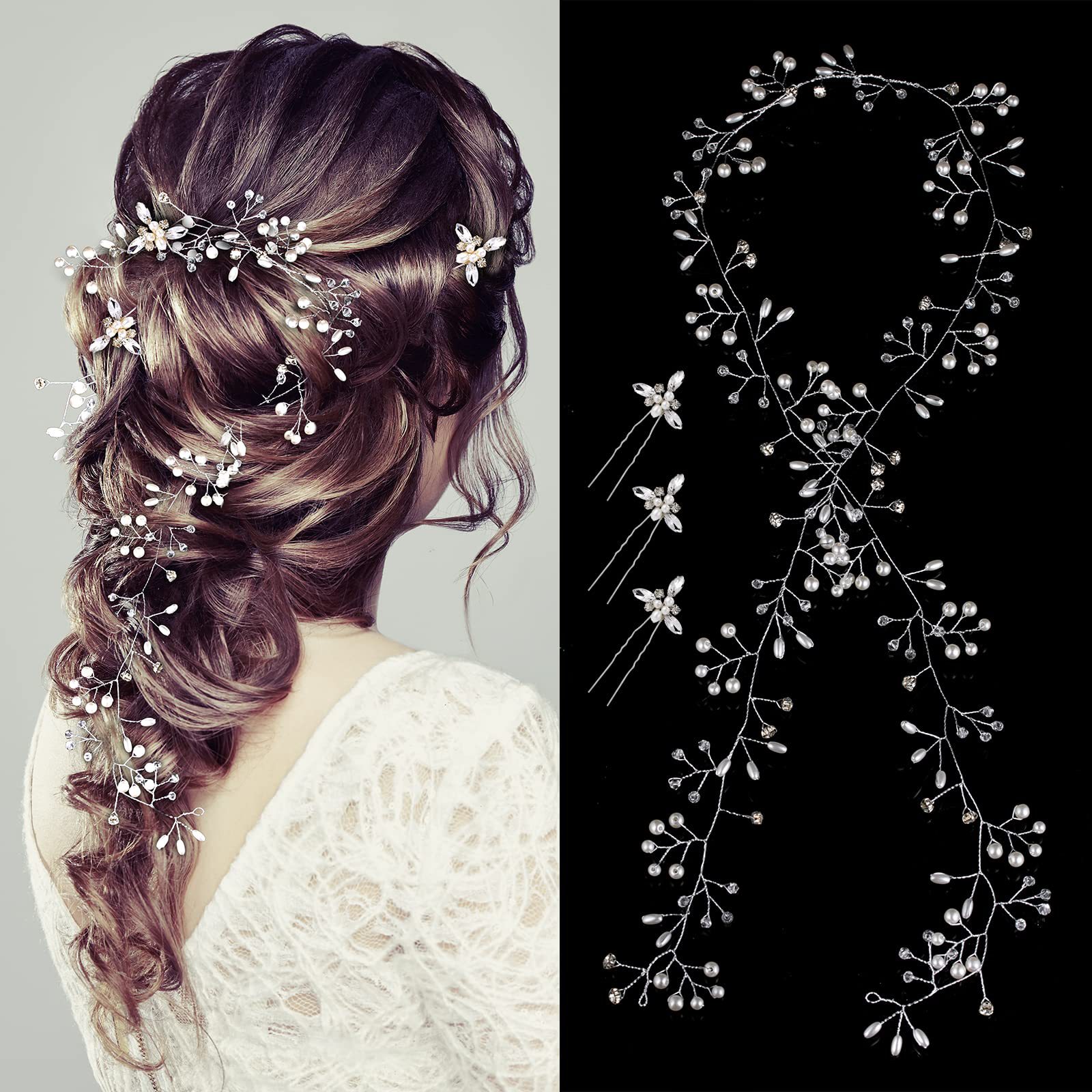 Title 2, Pearl Crystal 1 M Hair Band 3 Hair Clasp Combin...