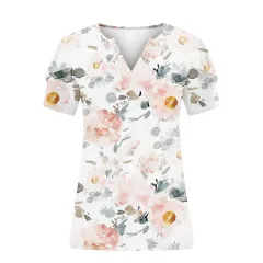 Summer Loose Printed Short-sleeved T-shirt Women's Top - White Background Pink Printing - View 1