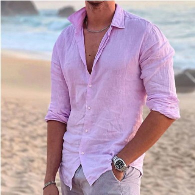 Men's Casual Long-sleeve Lapel Solid-color Shirt
