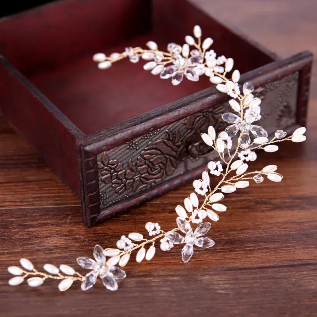 White Pearl Plate Hair Band Wedding Accessories Dress Bridal Headdress Gold - Shop at LoveMi