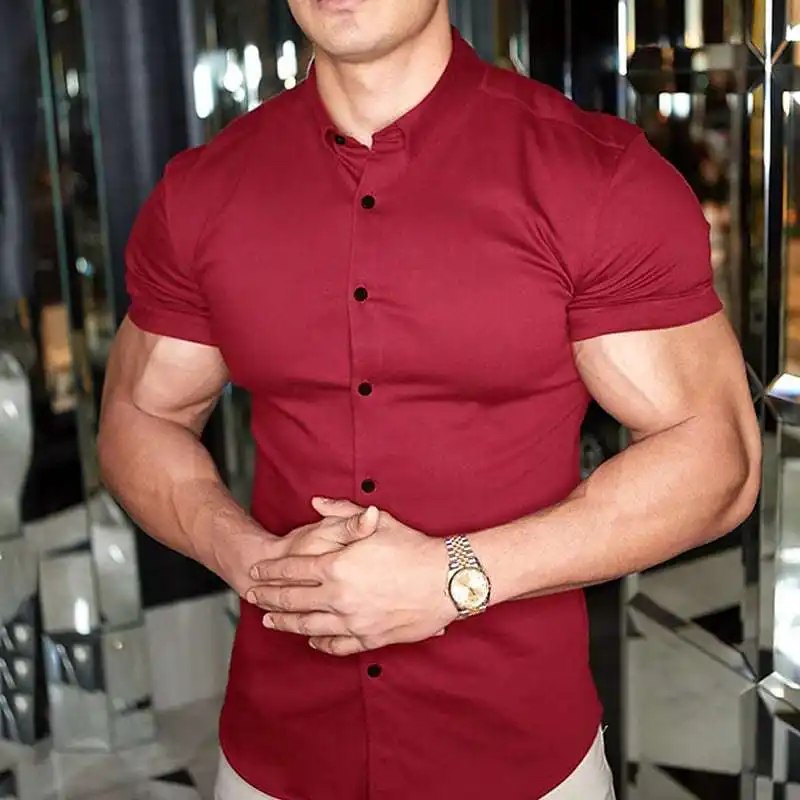 Slim Fit Short Sleeve Shirt Summer Men's Solid Color Casual Tops