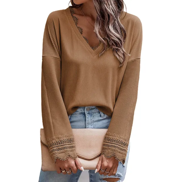Solid Color Thread Knitwear Women's European And American Simple Lc25122653 Brown - Shop at LoveMi