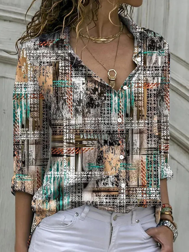 3D Printed Leisure Vacation Geometric Pattern Women's Long sleeved Blouse 04 Style Xxxl - Shop at LoveMi