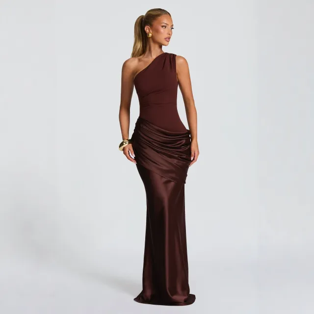 Casual Long Sleeve Slim fit Solid Color Bodycon Dress Brown - Shop at LoveMi