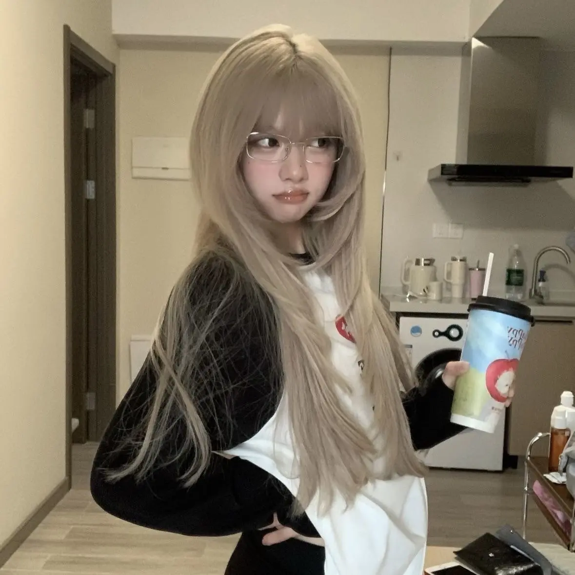 Women's Milk Tea Gray-brown Long Straight Hair