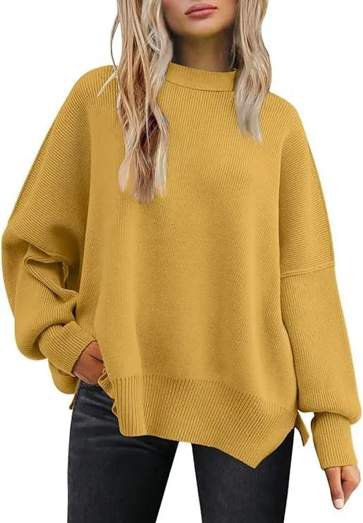 Women's Knitted Side Slit Pullover Yellow - Shop at LoveMi