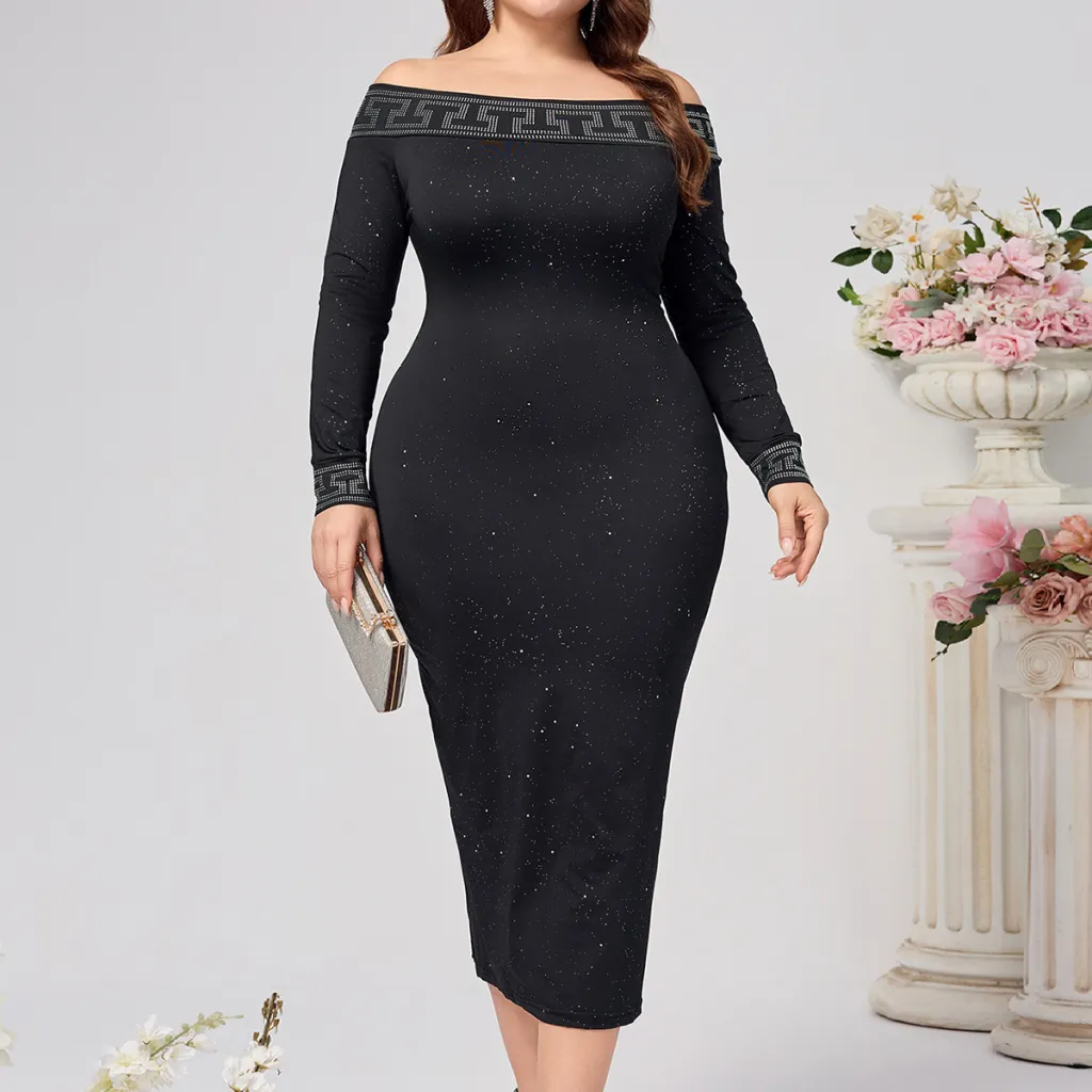 Autumn And Winter Long Sleeve Slim-fit Sequined Dress - Black